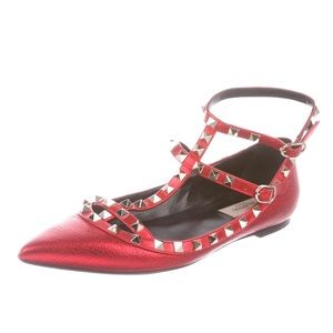 Valentino Red Leather Rockstud Flats